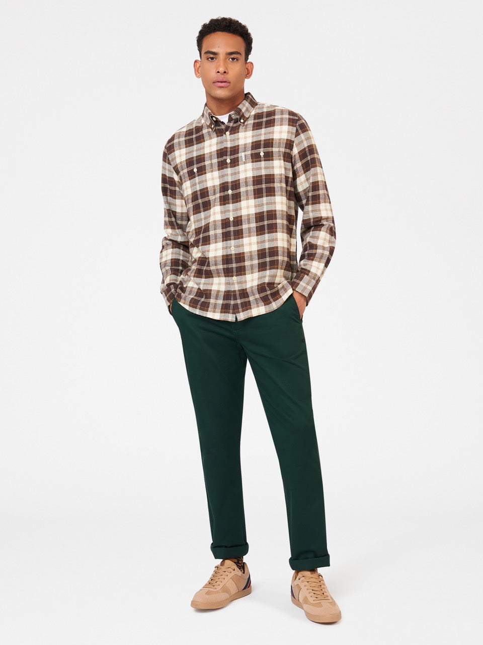 Ben Sherman Brushed Plain Check Shirts Chocolate | XCYLKB-130