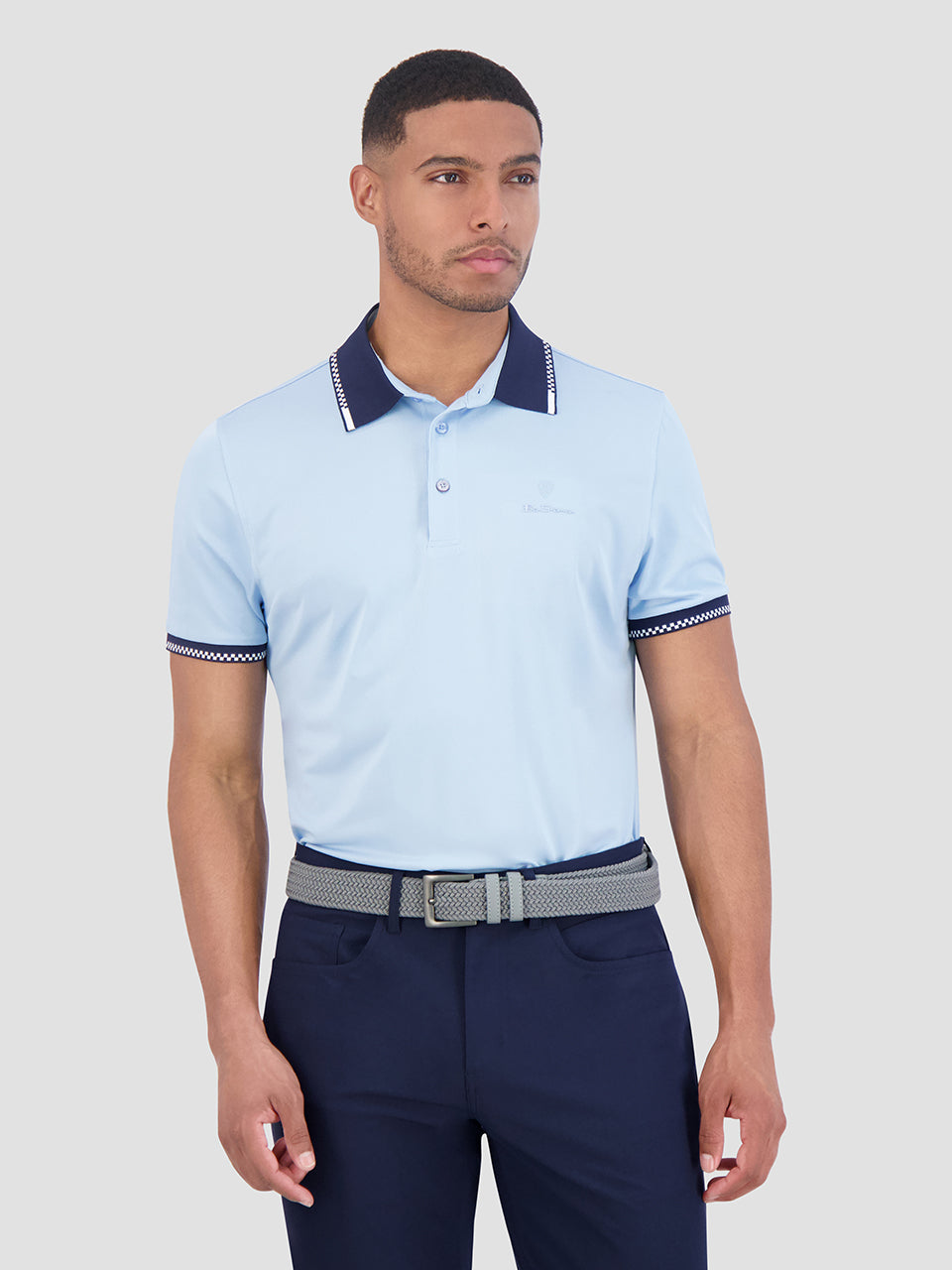 Ben Sherman Checker Rib Air Pique Sports Fit Polo Shirts Blue | TBRQAJ-054