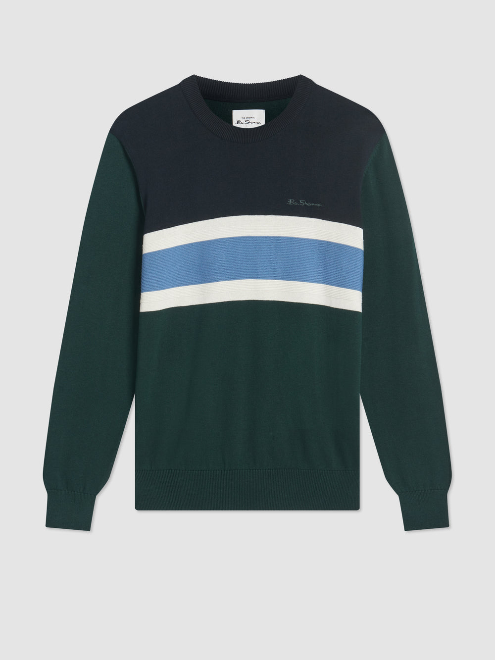 Ben Sherman Chest Stripe Crewneck Knitwear Dark Green | DHYLGT-182