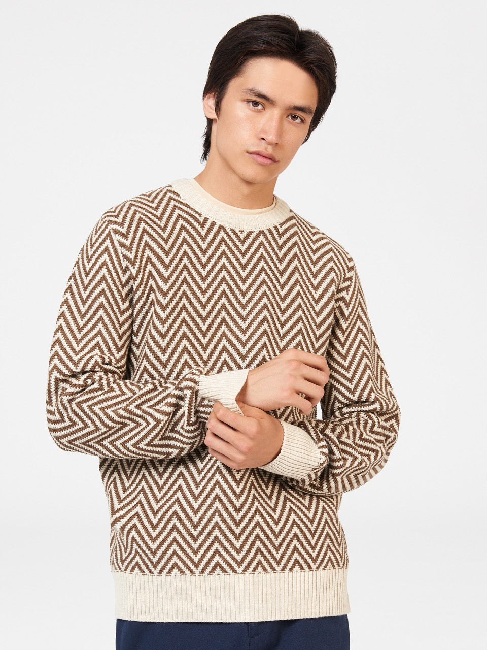 Ben Sherman Chevron Jacquard Crewneck Knitwear White | TPWEDG-048