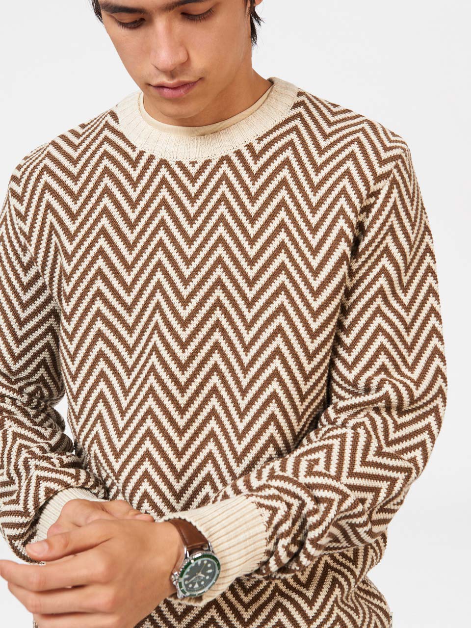 Ben Sherman Chevron Jacquard Crewneck Knitwear White | TPWEDG-048