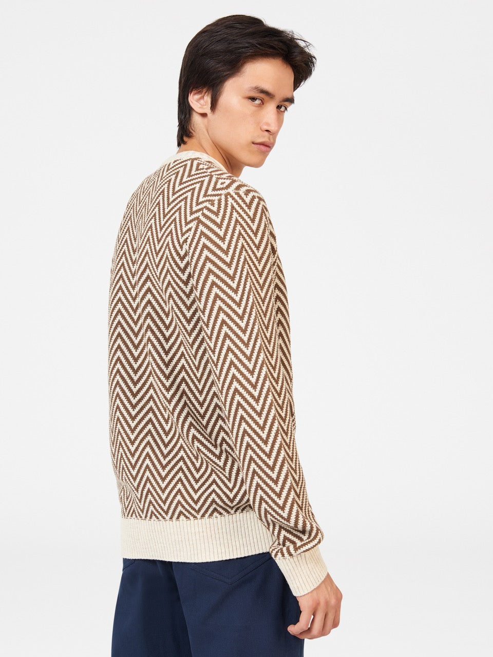 Ben Sherman Chevron Jacquard Crewneck Knitwear White | TPWEDG-048