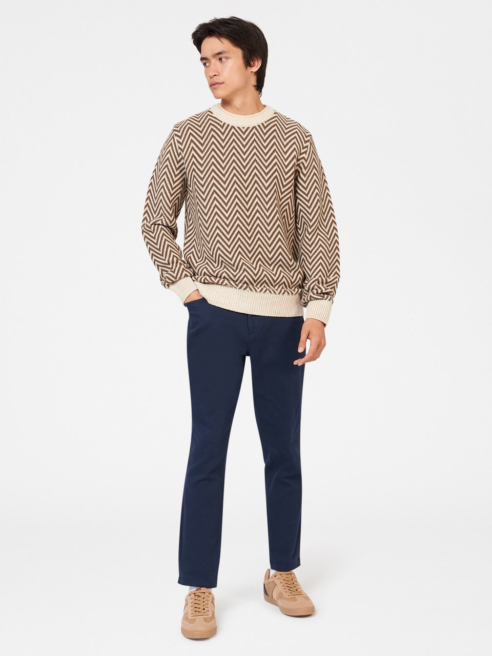 Ben Sherman Chevron Jacquard Crewneck Knitwear White | TPWEDG-048