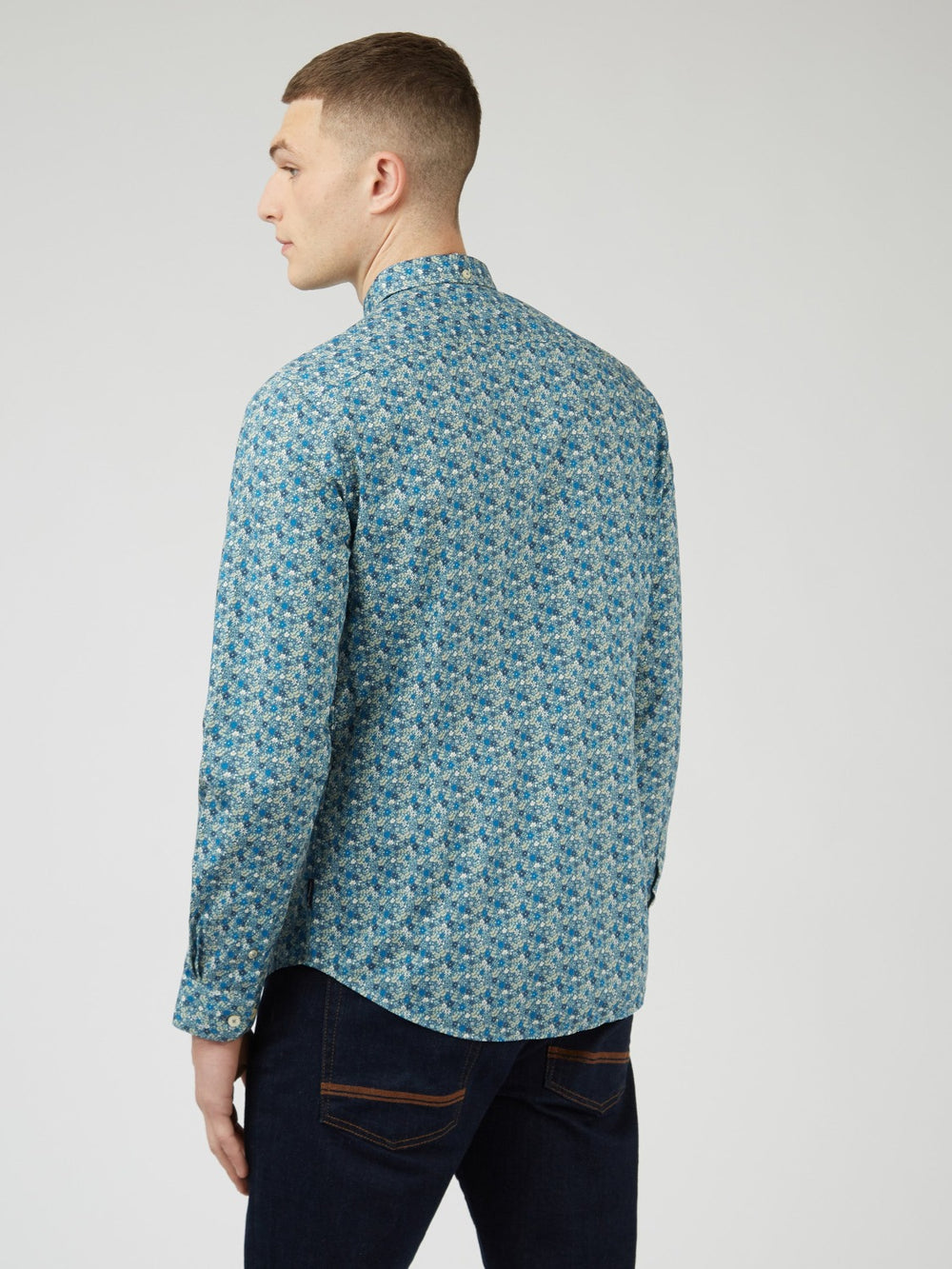 Ben Sherman Floral Print Long-Sleeve Shirts Blue Grey | WQATZG-786