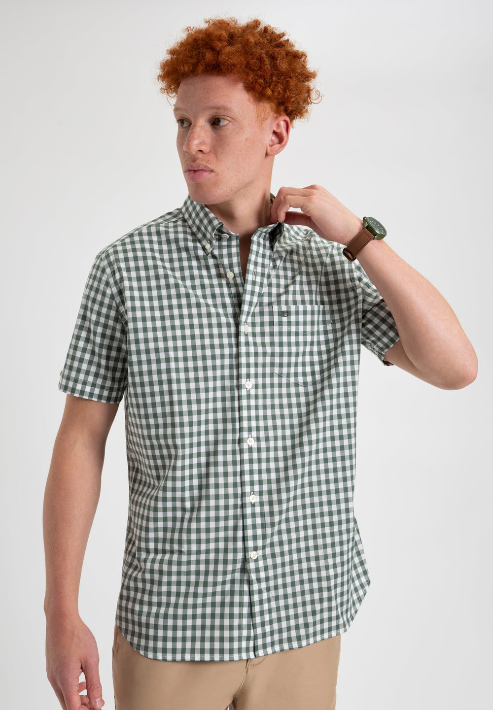 Ben Sherman House Poplin Gingham Shirts Olive | GIQJEX-627