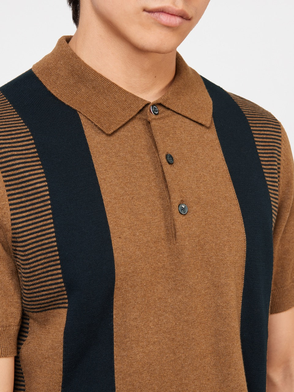 Ben Sherman Intarsia Stripe Polo Neck Sweaters Brown | AGXCQF-795