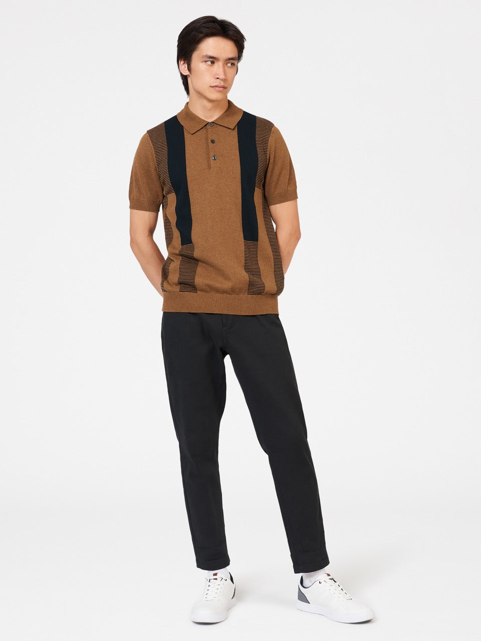 Ben Sherman Intarsia Stripe Polo Neck Sweaters Brown | AGXCQF-795