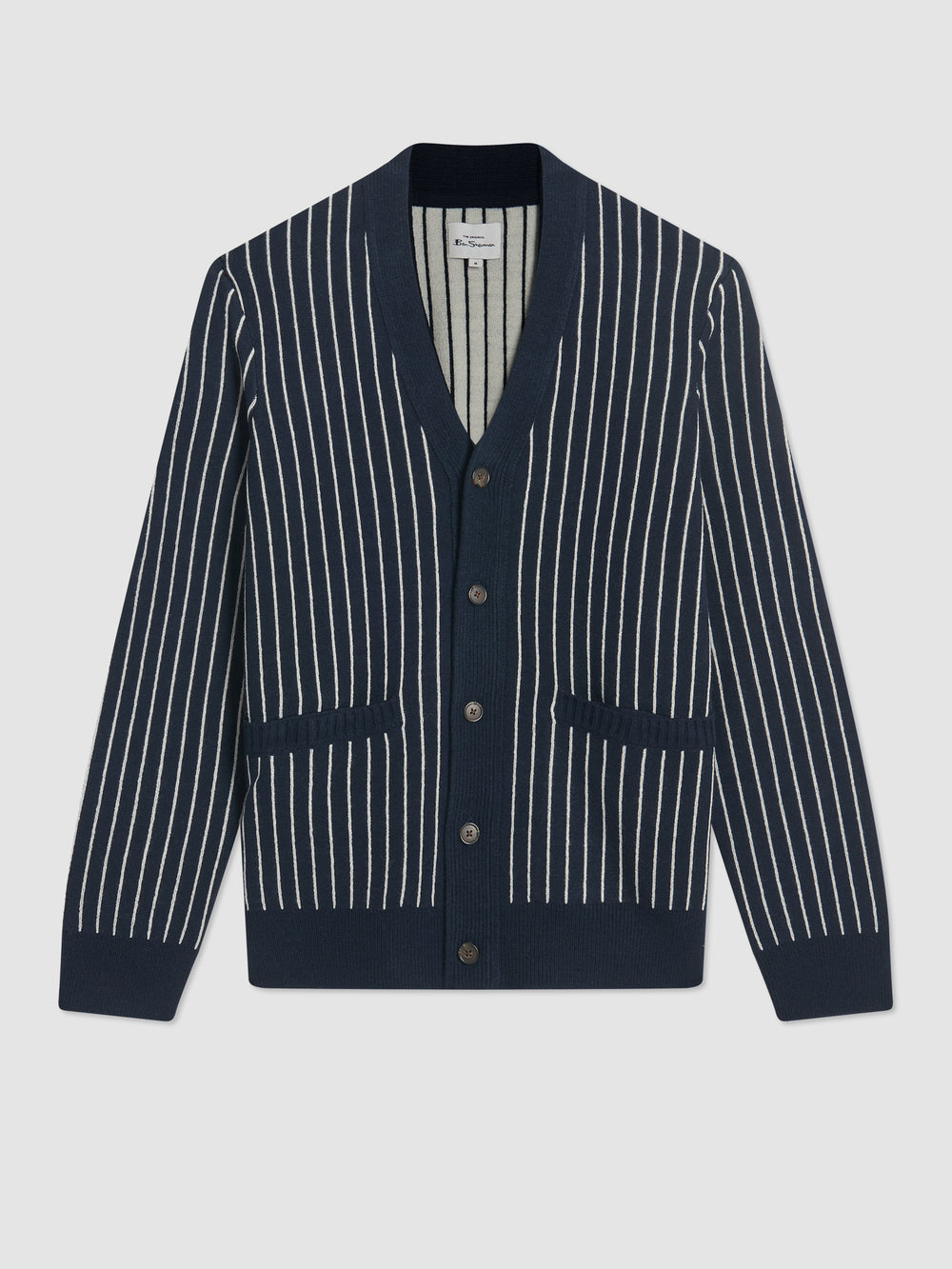 Ben Sherman Jacquard Stripe Cardigan Knitwear Navy | NJRTFK-547