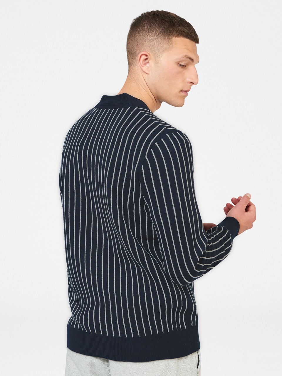 Ben Sherman Jacquard Stripe Cardigan Knitwear Navy | NJRTFK-547