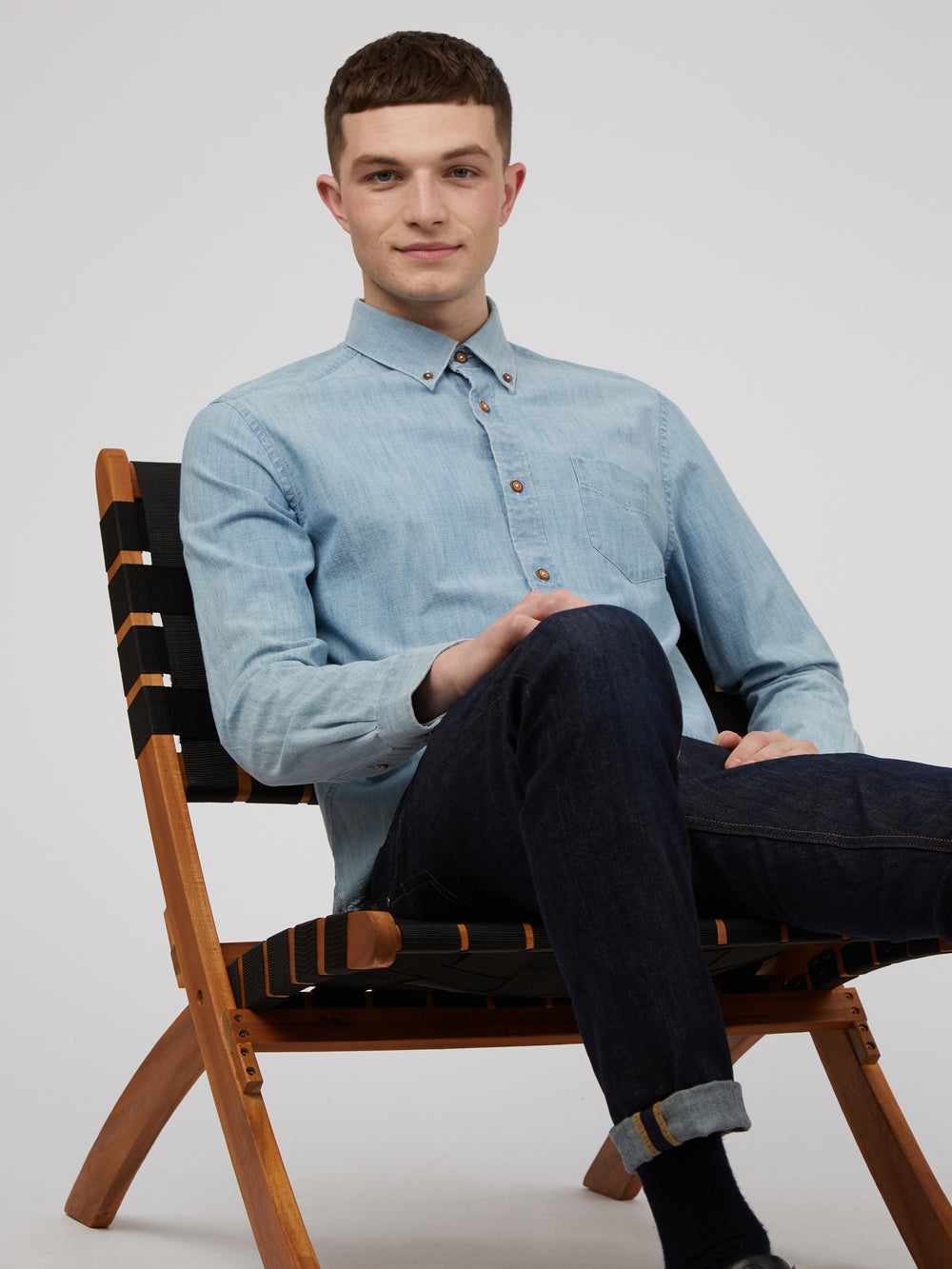 Ben Sherman Long-Sleeve Chambray Shirts Blue / Navy | NOKPTD-467