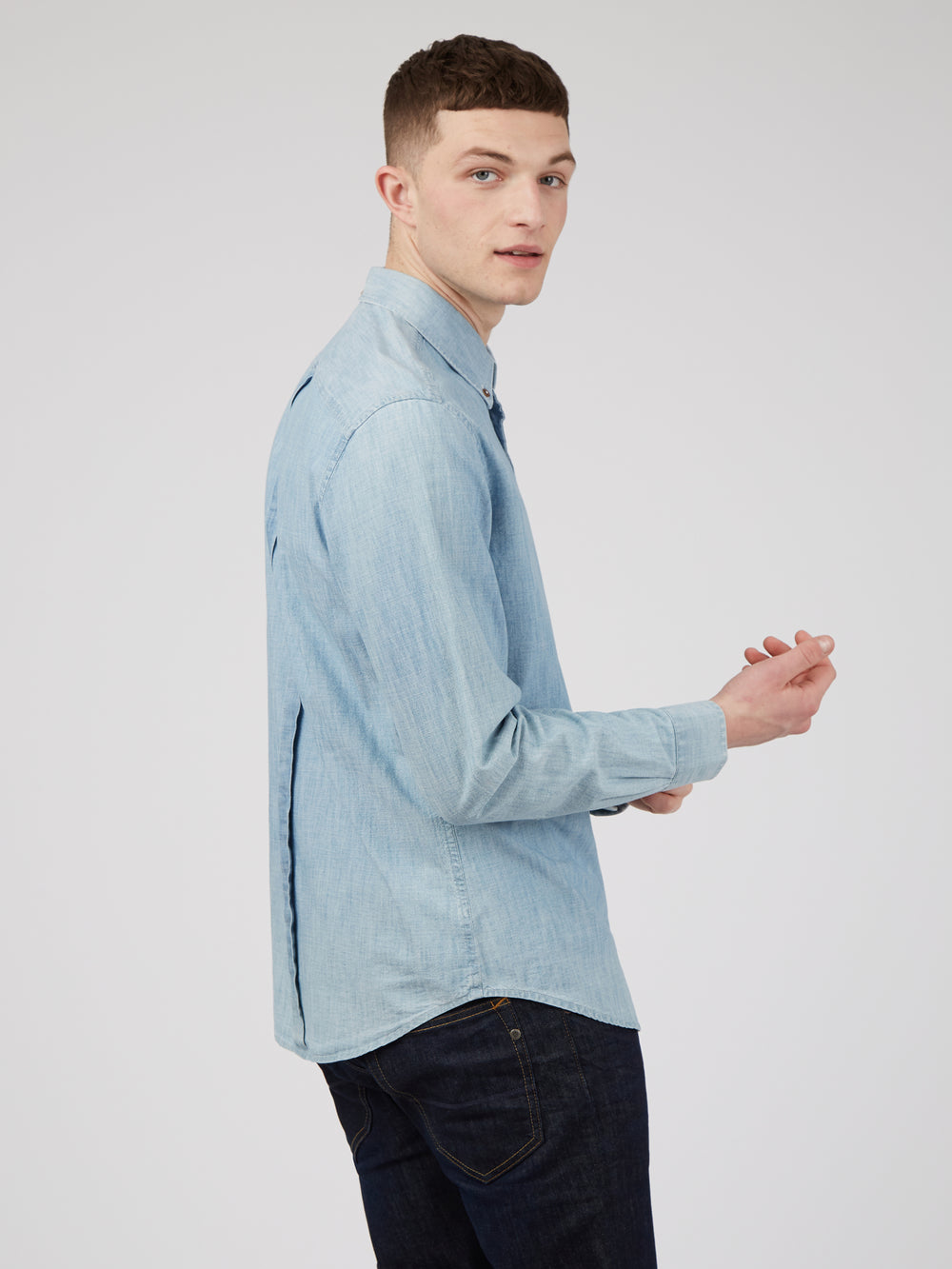 Ben Sherman Long-Sleeve Chambray Shirts Blue / Navy | NOKPTD-467