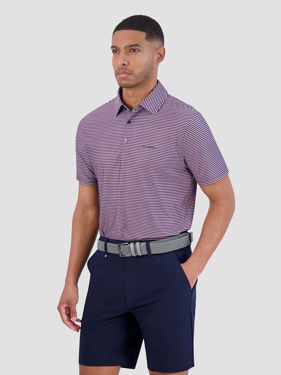 Ben Sherman Mini Stripes Tech Jersey Sports Fit Polo Shirts Purple | PVBORX-718