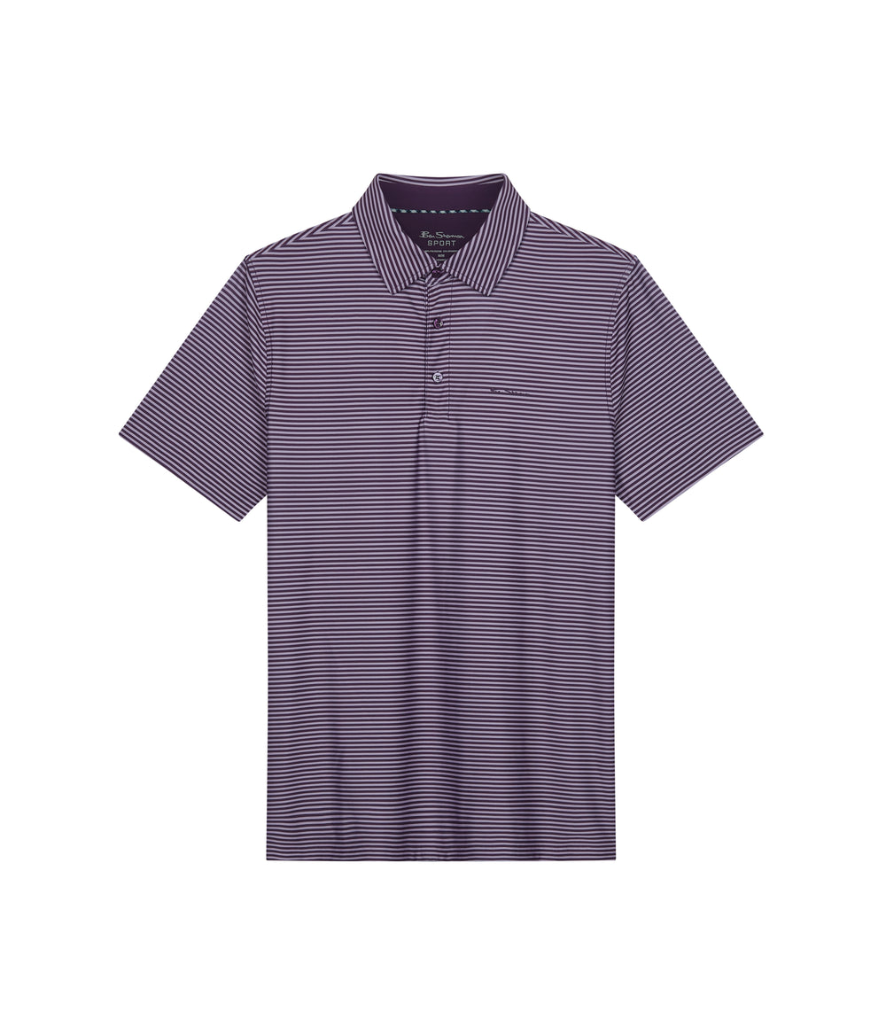 Ben Sherman Mini Stripes Tech Jersey Sports Fit Polo Shirts Purple | PVBORX-718