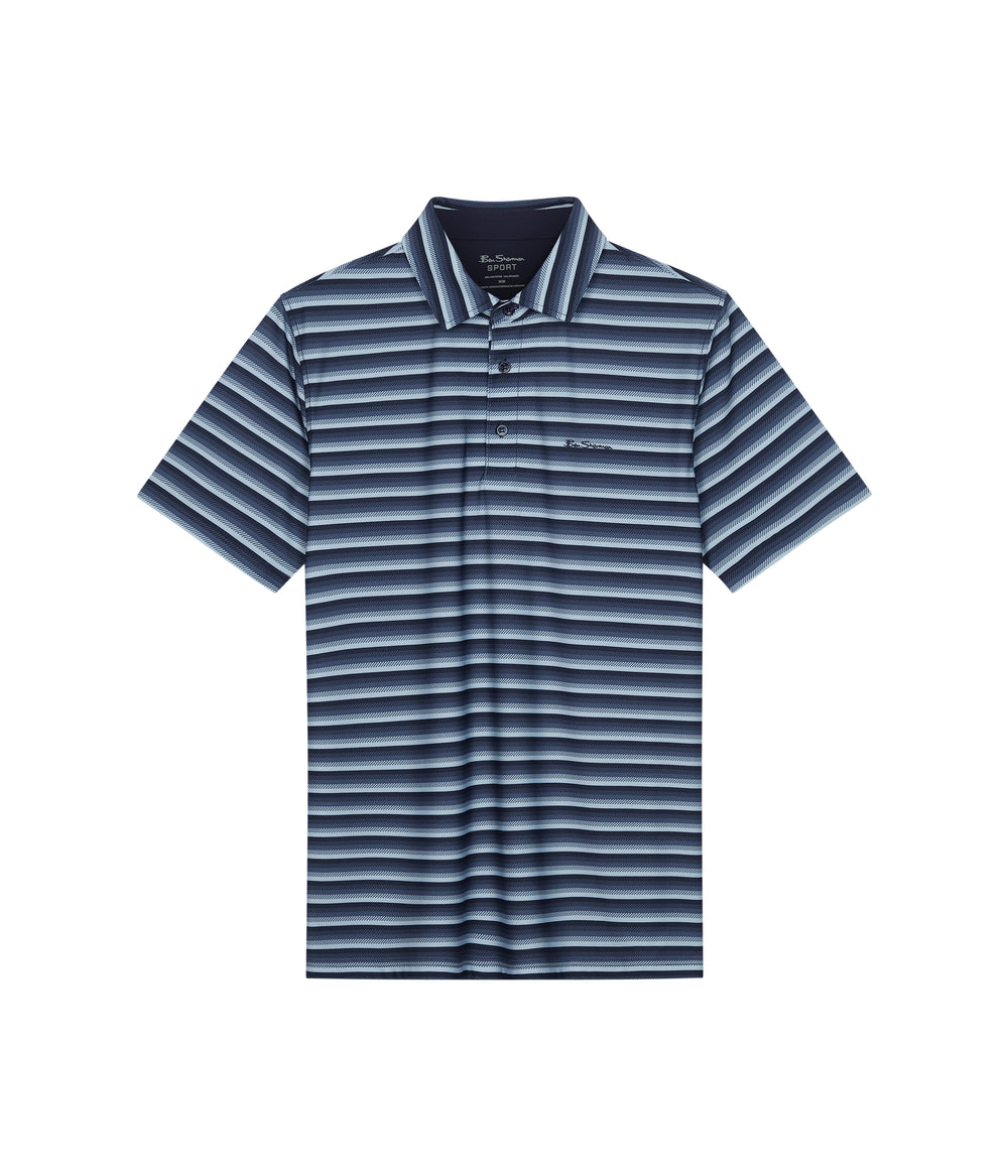 Ben Sherman Multi Stripe Tech Jersey Sports Fit Polo Shirts Navy | ZEBROU-873