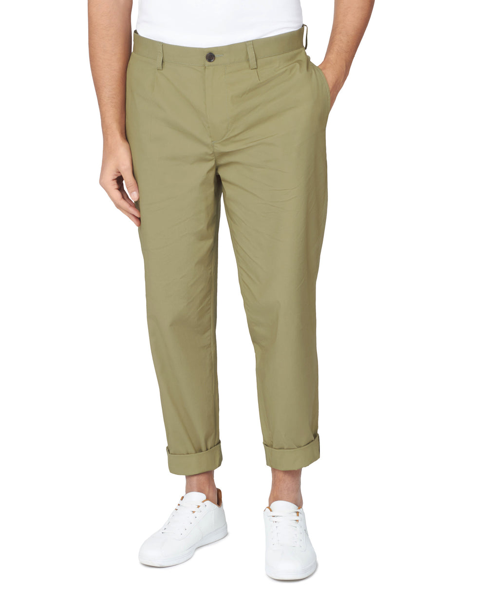 Ben Sherman Poplin Relaxed-Taper Pleated Pants Olive | NORKMQ-708