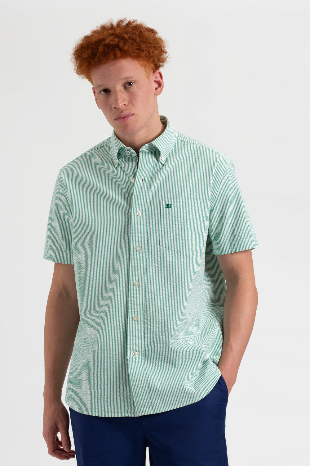 Ben Sherman Seersucker Bengal Stripe Shirts Green | TIEOZH-049