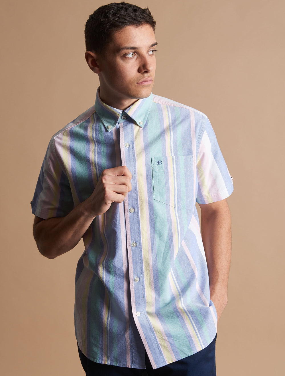 Ben Sherman Short Sleeve Brighton Oxford Organic Stripe Shirts Multicolor Stripes | GVNXFE-365