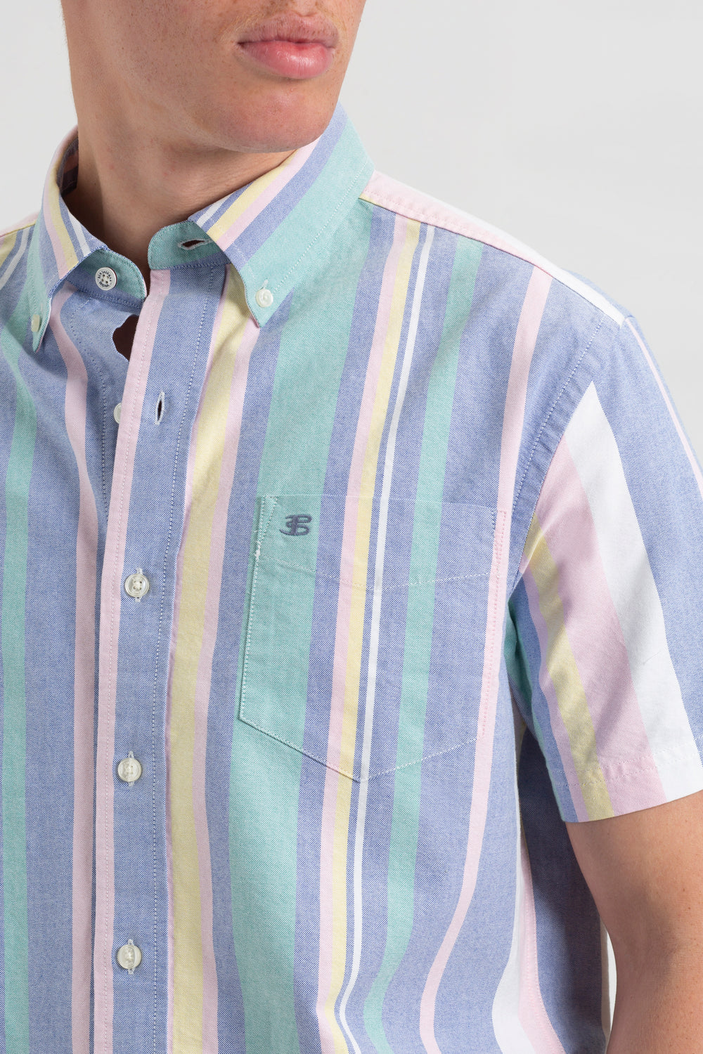 Ben Sherman Short Sleeve Brighton Oxford Organic Stripe Shirts Multicolor Stripes | GVNXFE-365