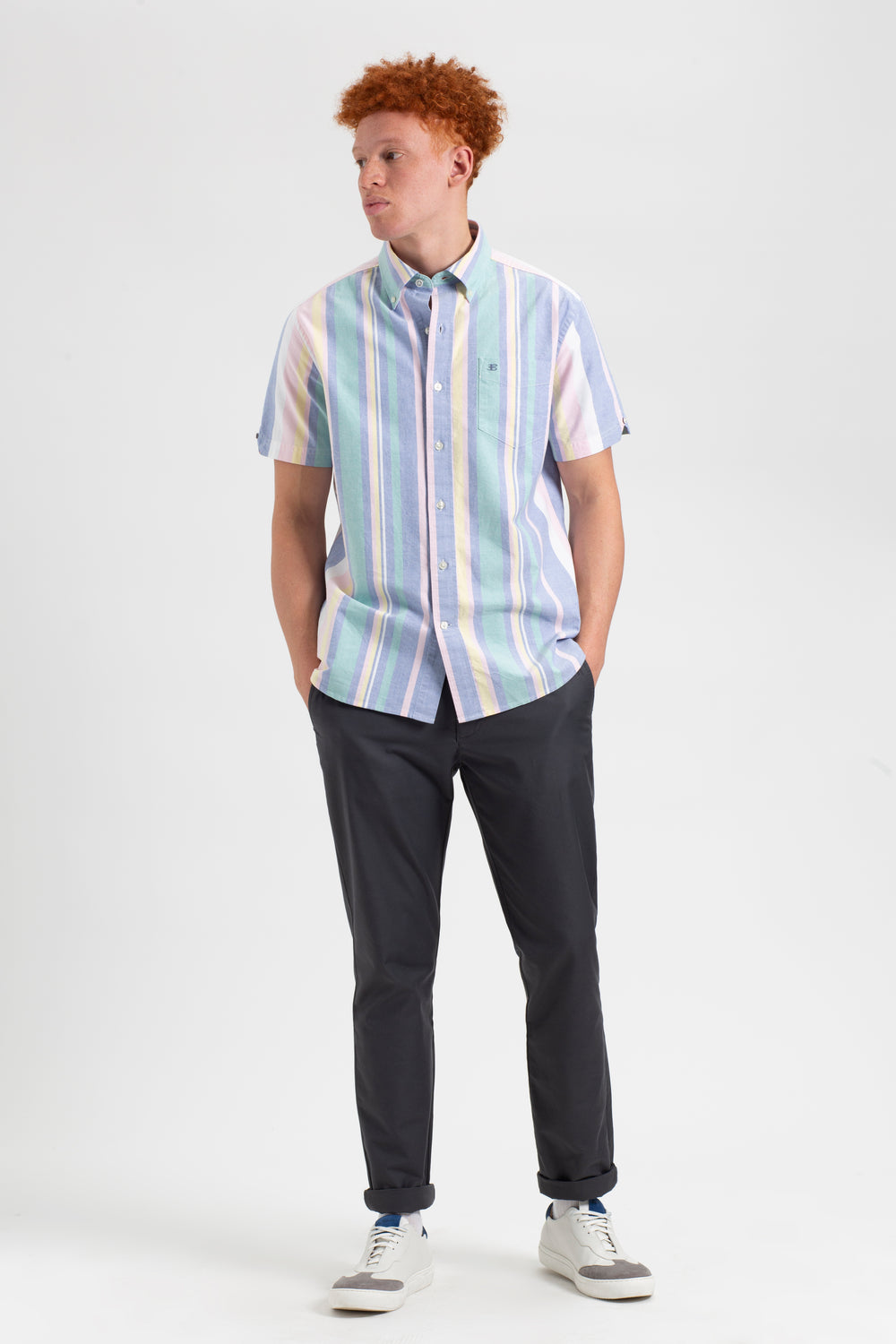 Ben Sherman Short Sleeve Brighton Oxford Organic Stripe Shirts Multicolor Stripes | GVNXFE-365