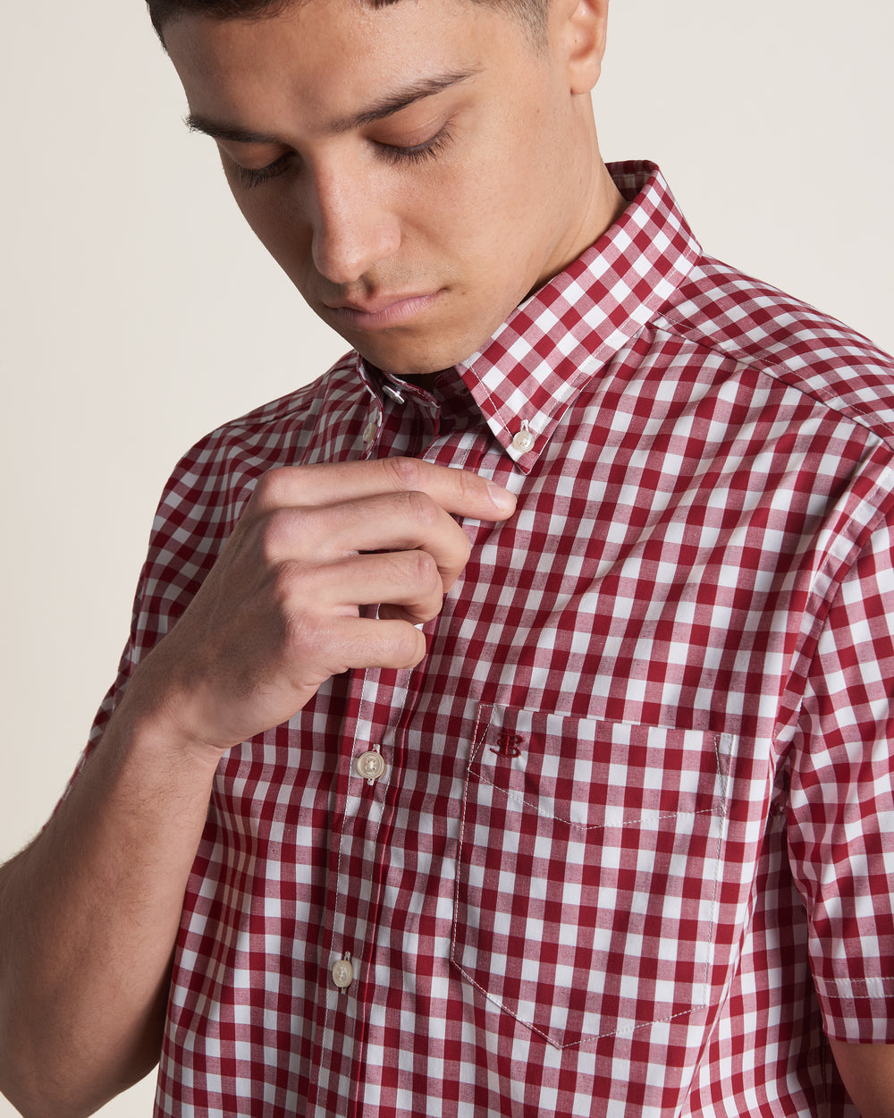 Ben Sherman Short Sleeve House Poplin Gingham Shirts Burgundy | IDPEZR-832