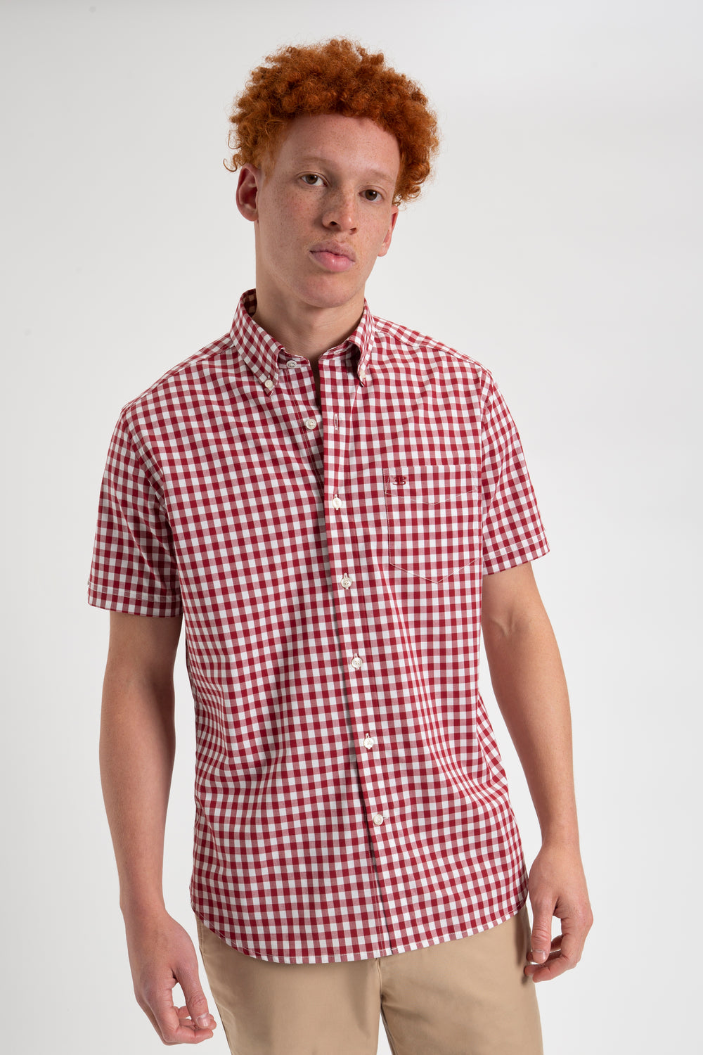 Ben Sherman Short Sleeve House Poplin Gingham Shirts Burgundy | IDPEZR-832