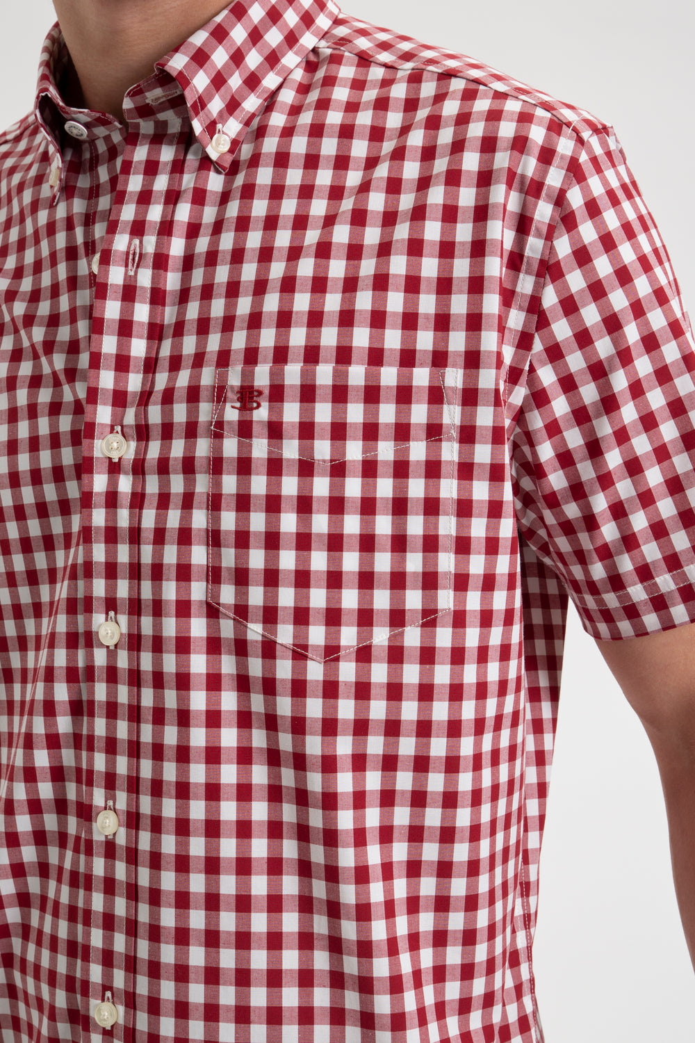 Ben Sherman Short Sleeve House Poplin Gingham Shirts Burgundy | IDPEZR-832