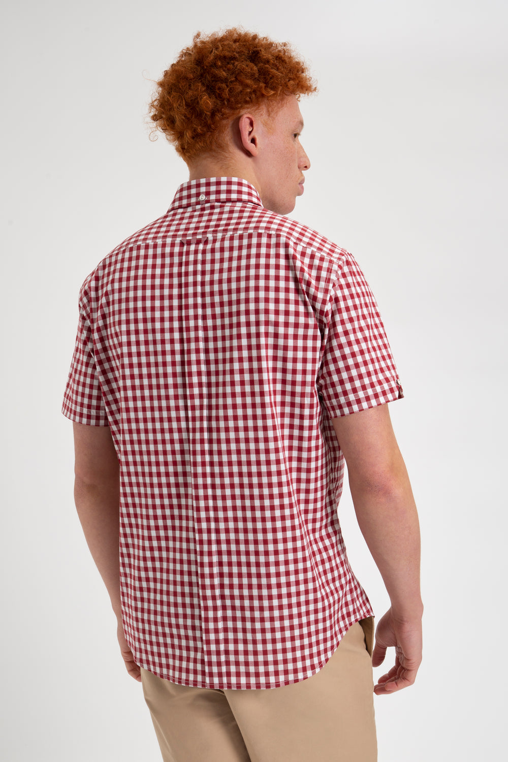 Ben Sherman Short Sleeve House Poplin Gingham Shirts Burgundy | IDPEZR-832