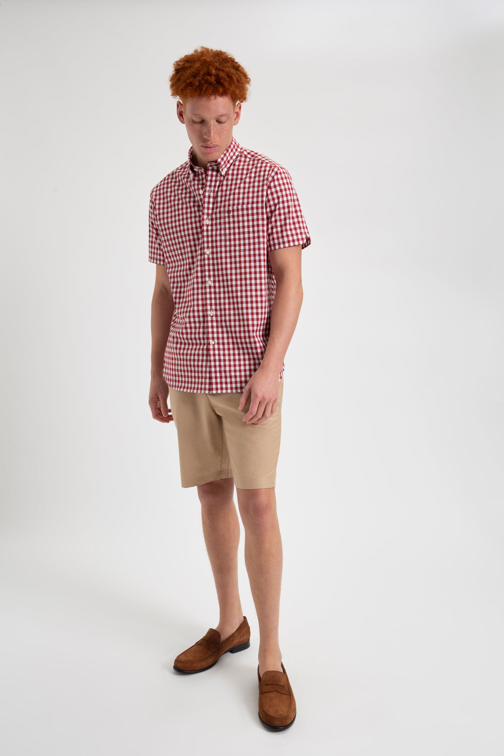 Ben Sherman Short Sleeve House Poplin Gingham Shirts Burgundy | IDPEZR-832