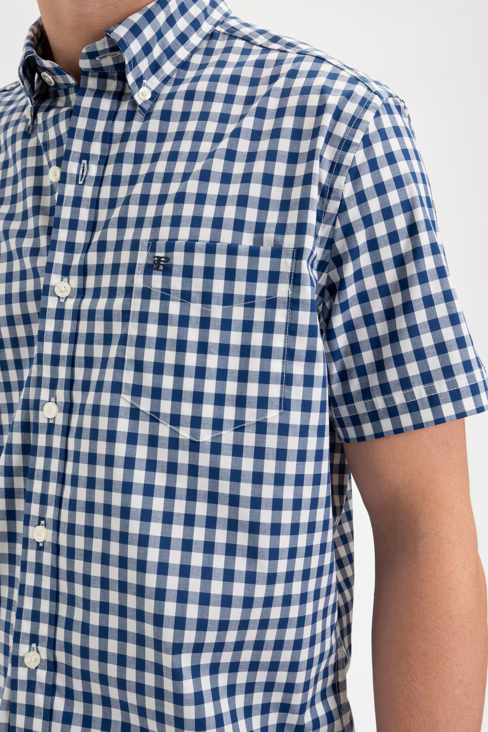 Ben Sherman Short Sleeve House Poplin Gingham Shirts Navy / Olive | VWJKNS-409