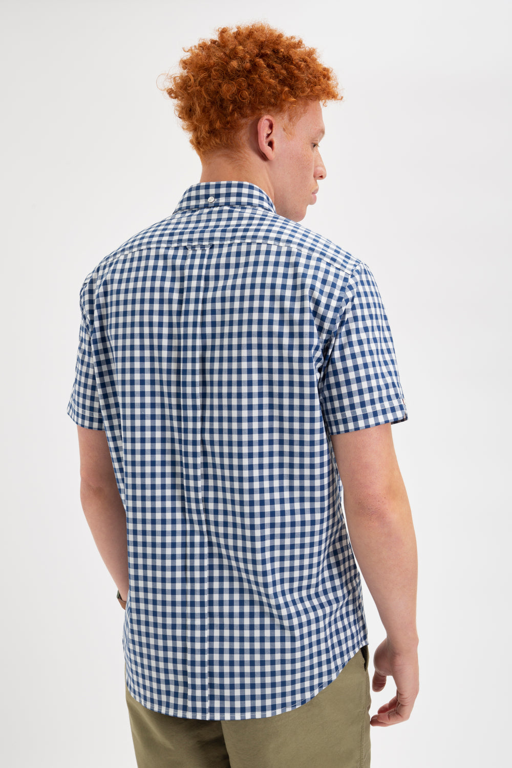 Ben Sherman Short Sleeve House Poplin Gingham Shirts Navy / Olive | VWJKNS-409