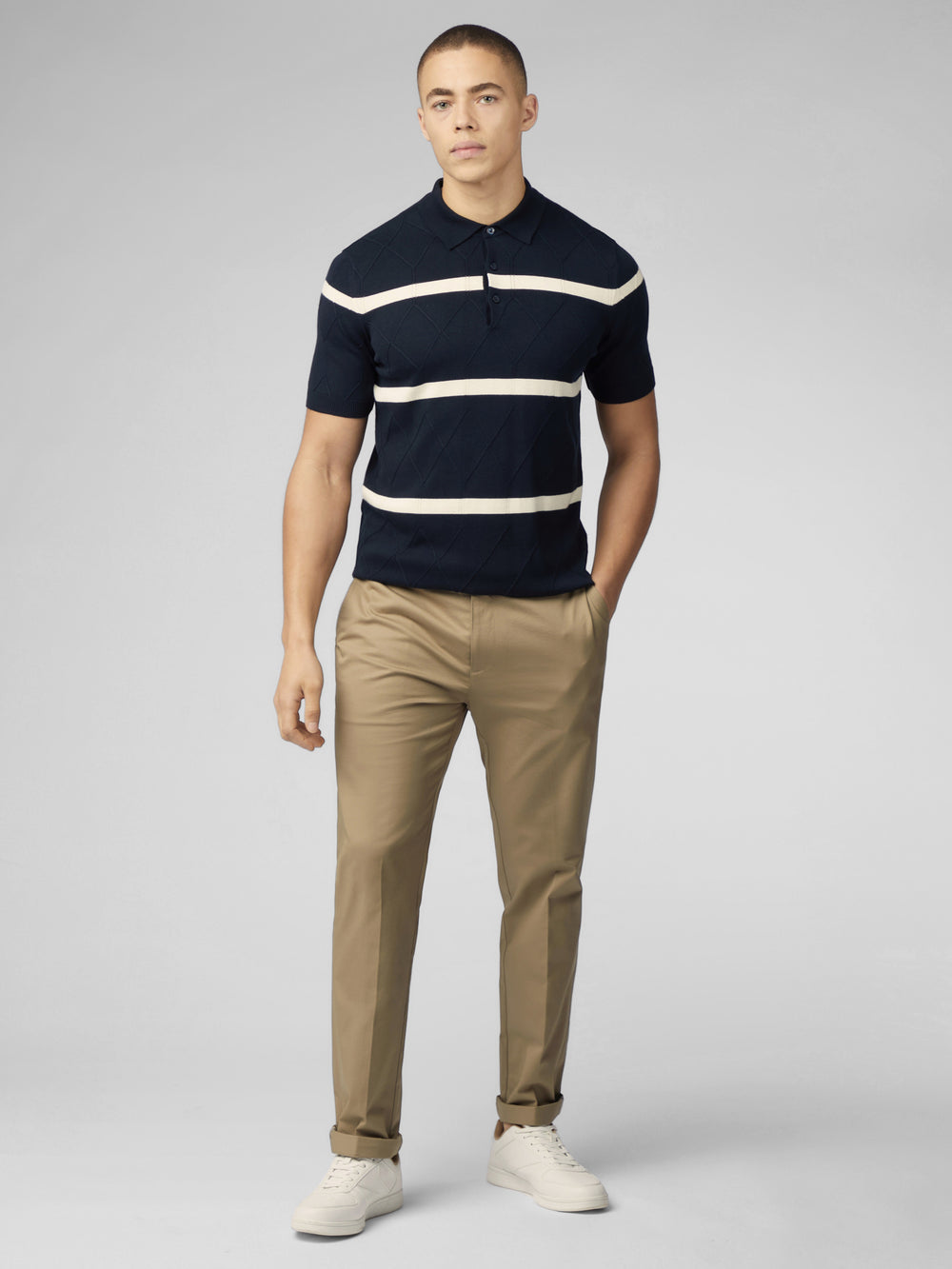 Ben Sherman Signature Argyle Stripe Polo Knitwear Navy | NHALDG-483