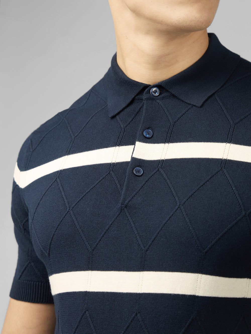 Ben Sherman Signature Argyle Stripe Polo Knitwear Navy | NHALDG-483