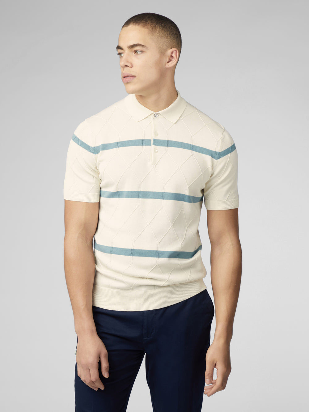 Ben Sherman Signature Argyle Stripe Polo Knitwear White | FGMKSJ-095