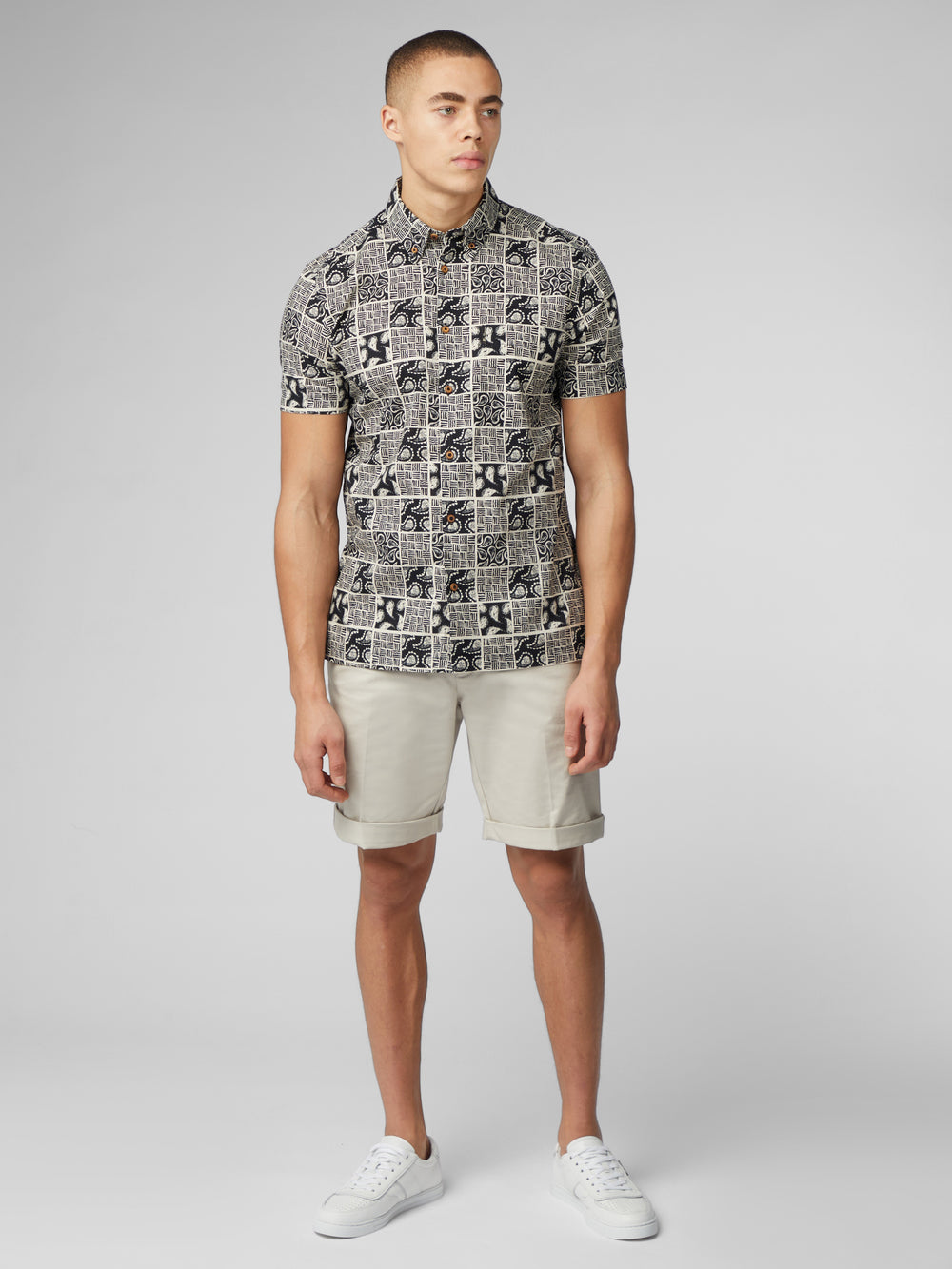 Ben Sherman Signature Checkerboard Paisley Print Shirts Black | KZQFVC-429