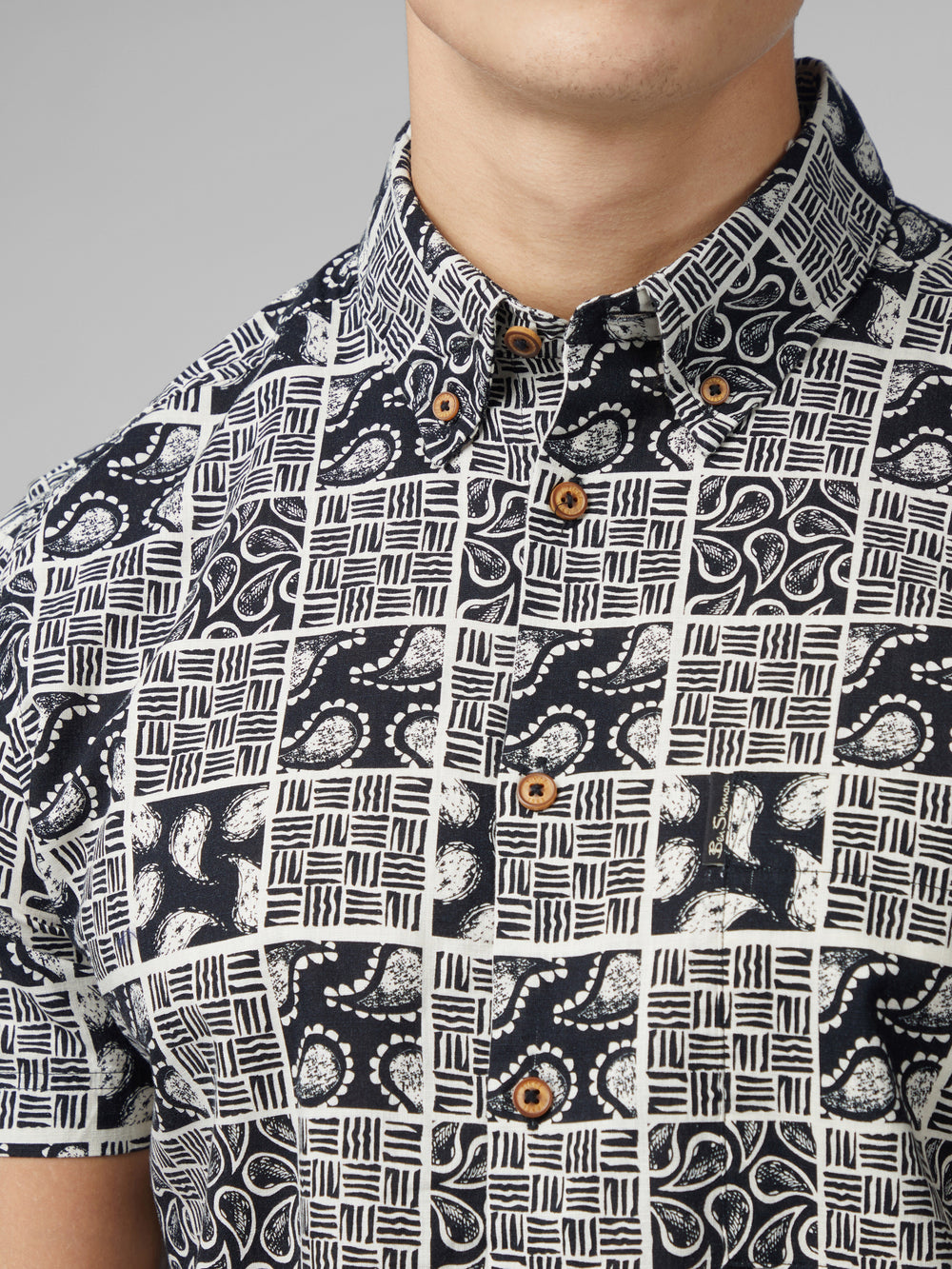 Ben Sherman Signature Checkerboard Paisley Print Shirts Black | KZQFVC-429