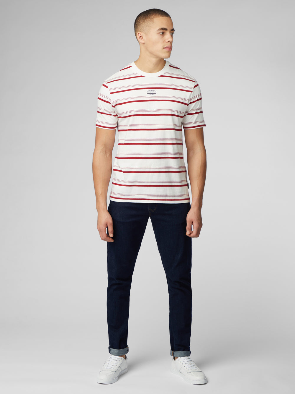 Ben Sherman Signature Fine Stripe T-Shirt White | MSTQRN-357