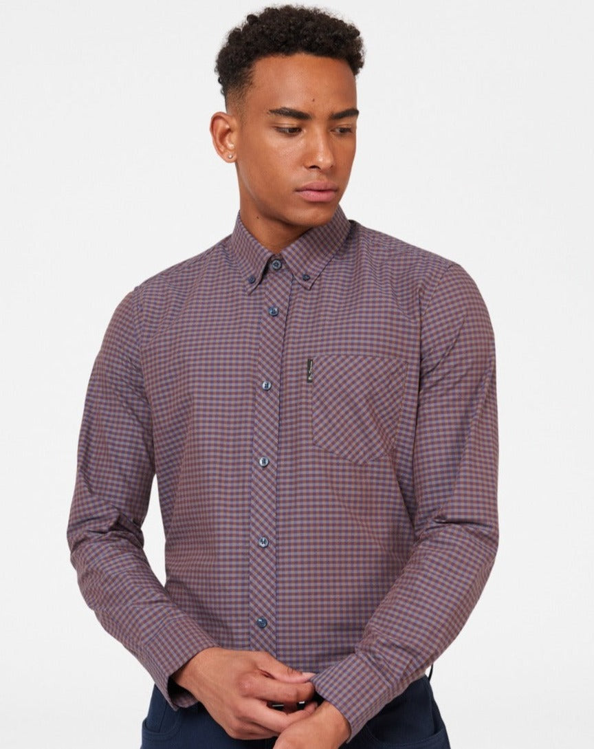 Ben Sherman Signature Gingham Long-Sleeve Shirts Purple | AWDUBP-715