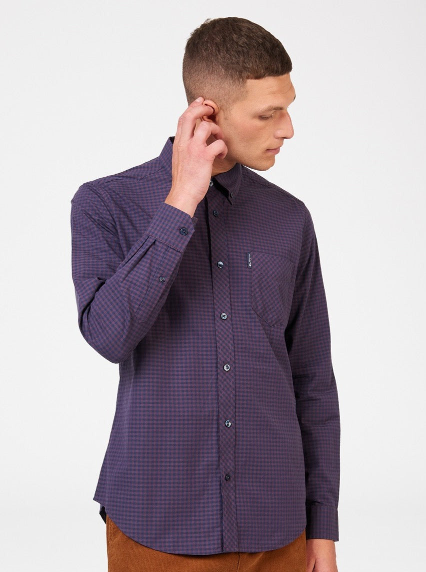 Ben Sherman Signature Gingham Long-Sleeve Shirts Purple | SYVGQI-632