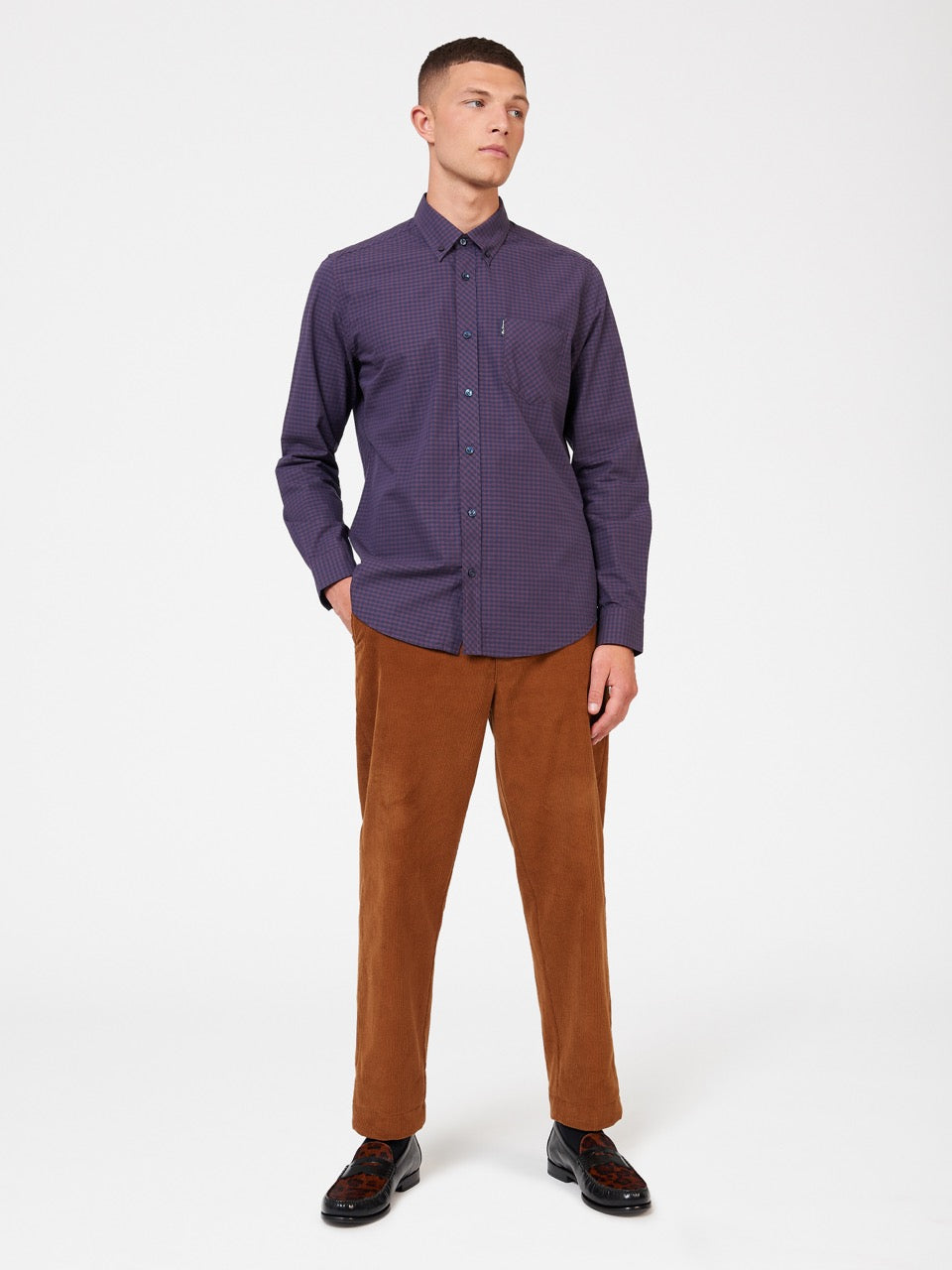 Ben Sherman Signature Gingham Long-Sleeve Shirts Purple | SYVGQI-632