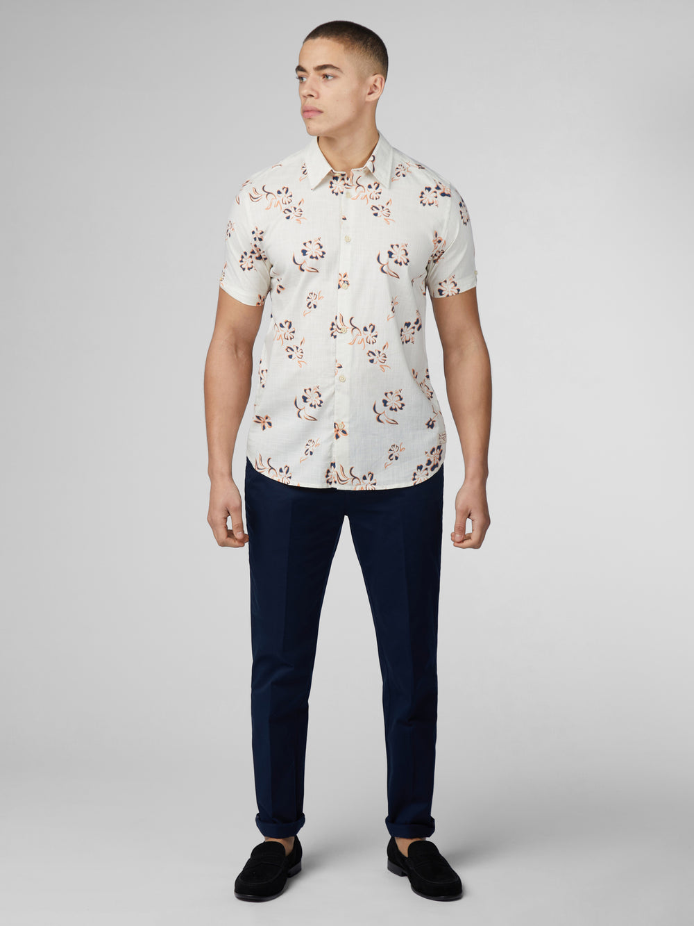 Ben Sherman Signature Linear Floral Shirts White | IERBUQ-270