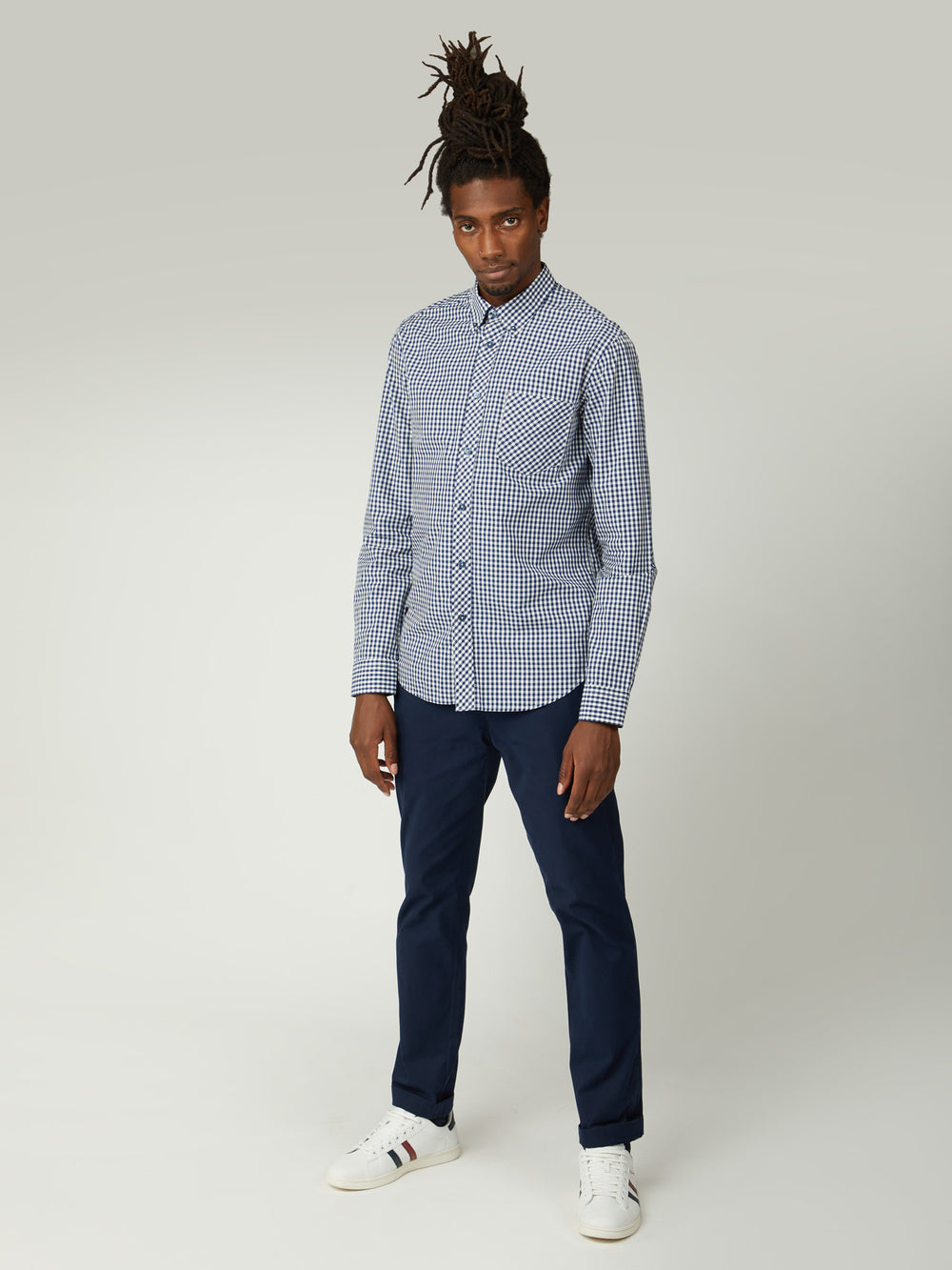 Ben Sherman Signature Long-Sleeve Gingham Shirts Dark Blue | GQJRZO-987