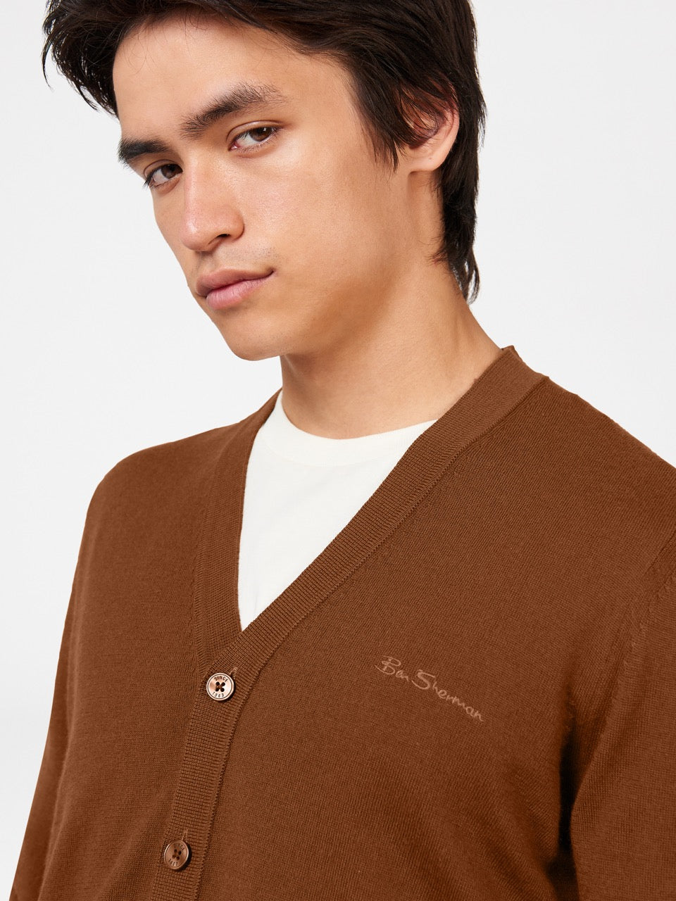 Ben Sherman Signature Merino Cardigan Knitwear Brown | RKDTSV-659