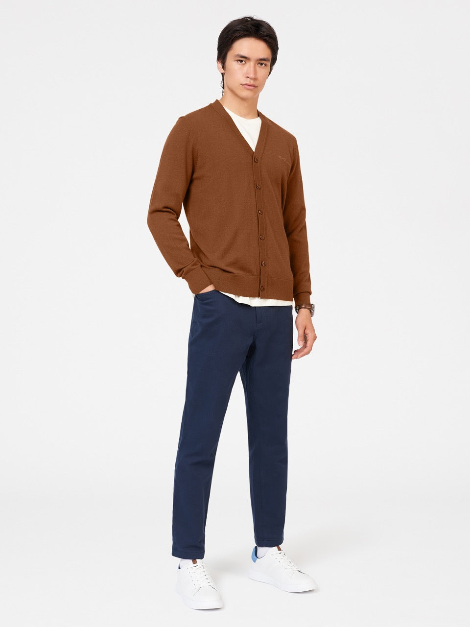 Ben Sherman Signature Merino Cardigan Knitwear Brown | RKDTSV-659