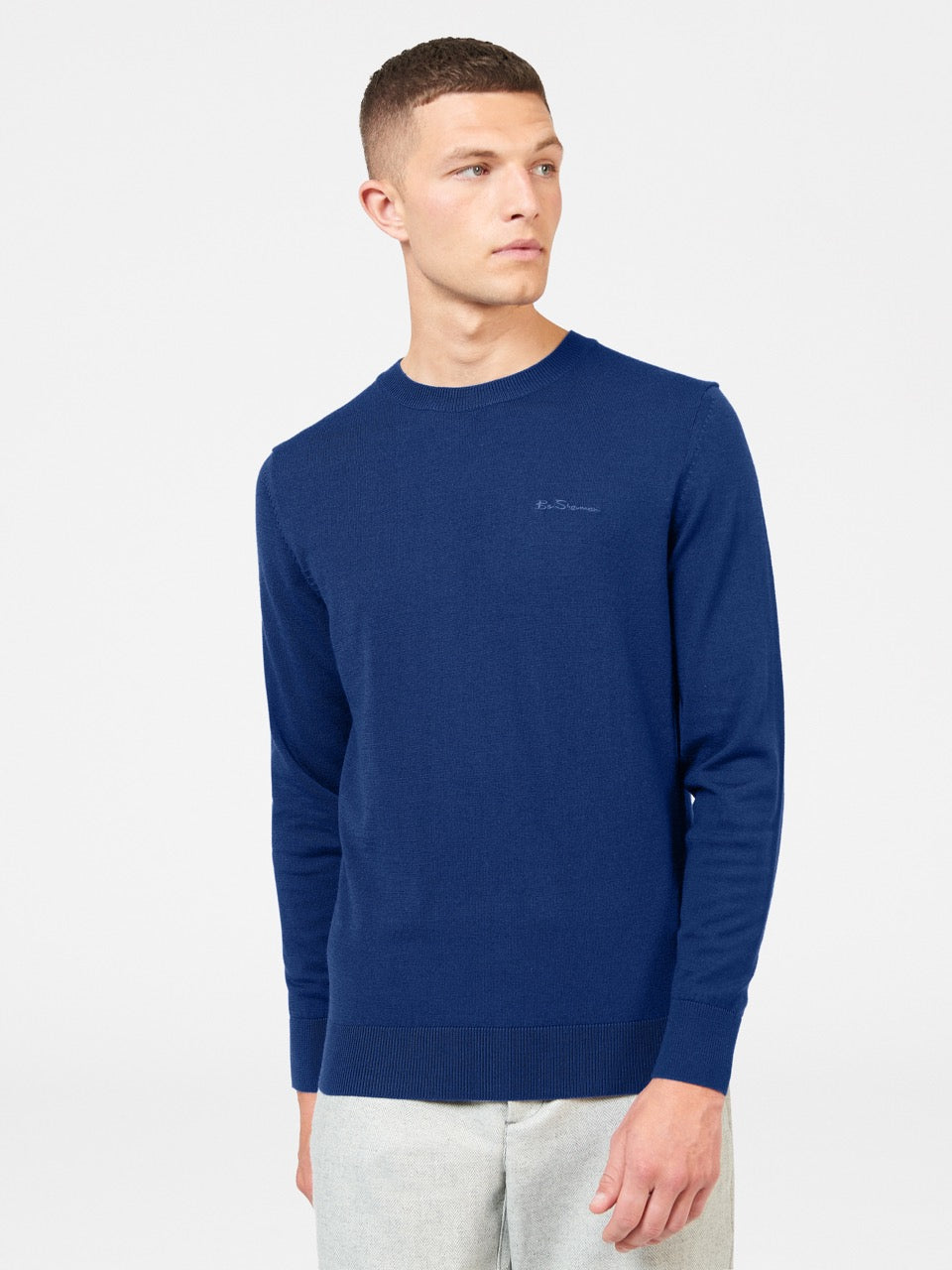 Ben Sherman Signature Merino Crewneck Knitwear Blue | RWTMPC-652