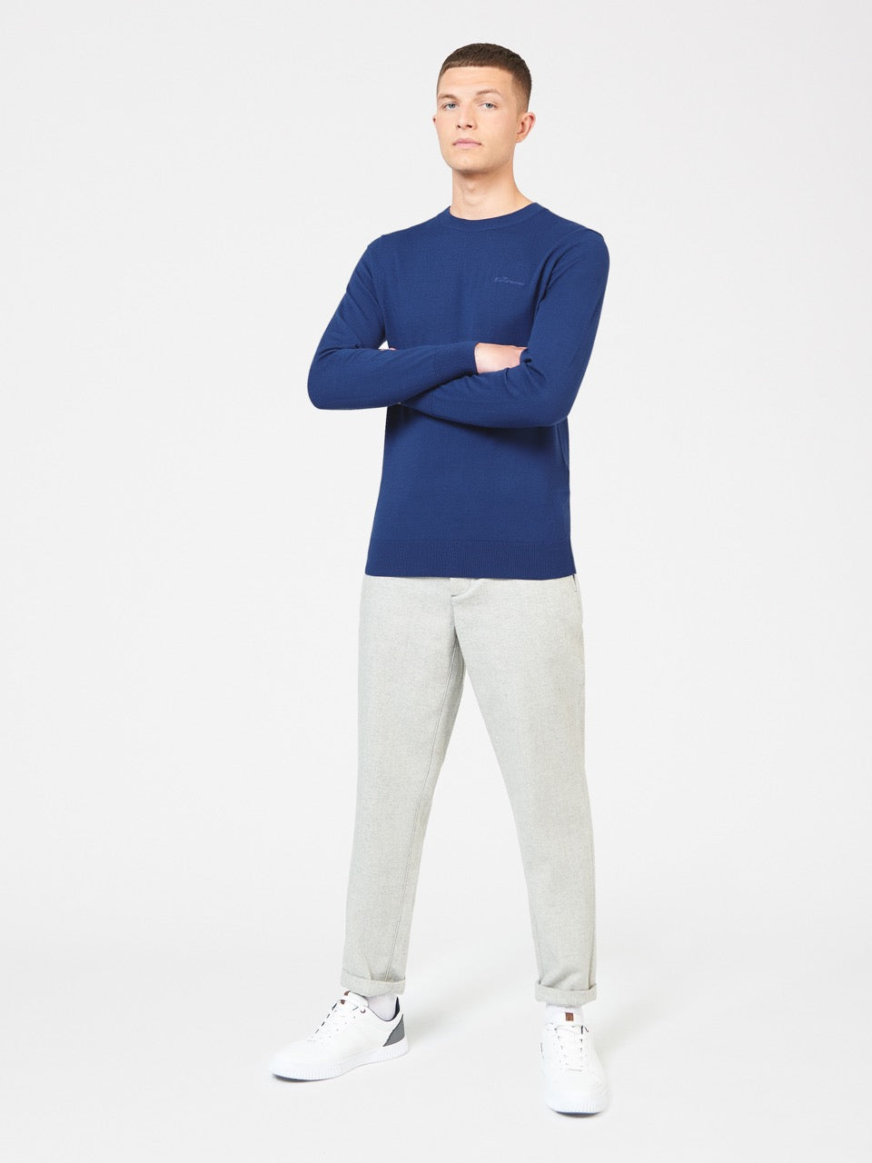 Ben Sherman Signature Merino Crewneck Knitwear Blue | RWTMPC-652