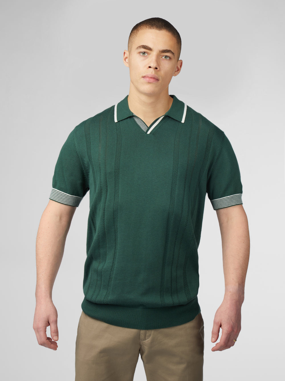 Ben Sherman Signature Open Neck Polo Knitwear Green | GQFWEH-614