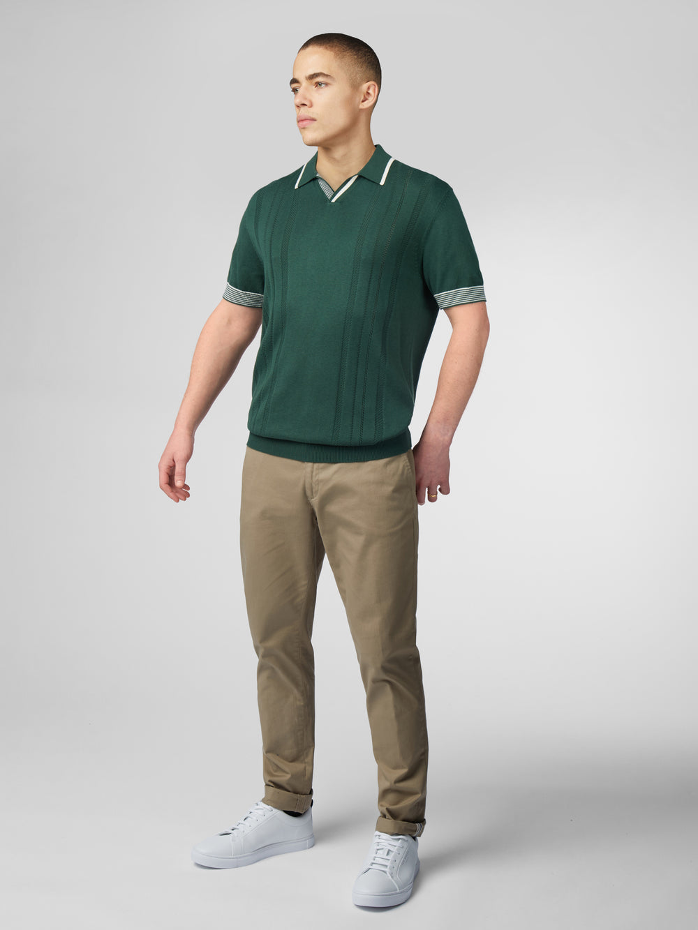 Ben Sherman Signature Open Neck Polo Knitwear Green | GQFWEH-614