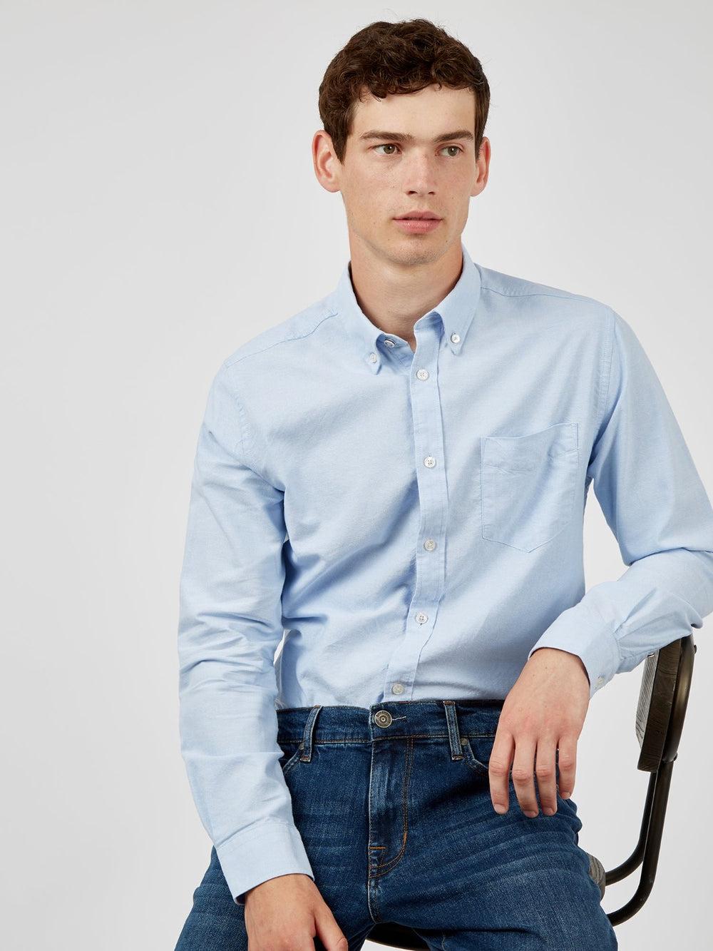 Ben Sherman Signature Organic Long-Sleeve Oxford Shirts Blue | BHIFXC-039