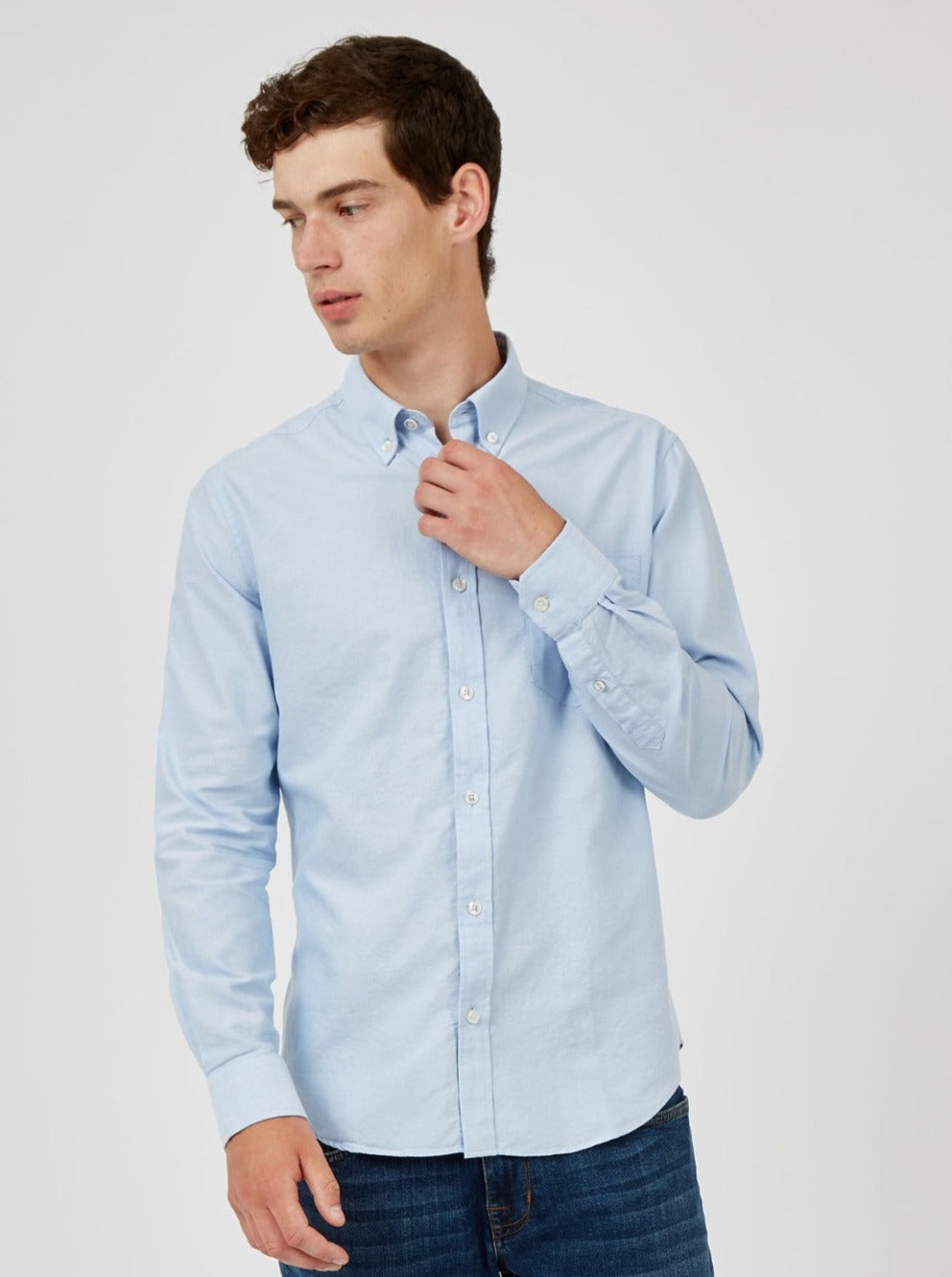 Ben Sherman Signature Organic Long-Sleeve Oxford Shirts Blue | BHIFXC-039