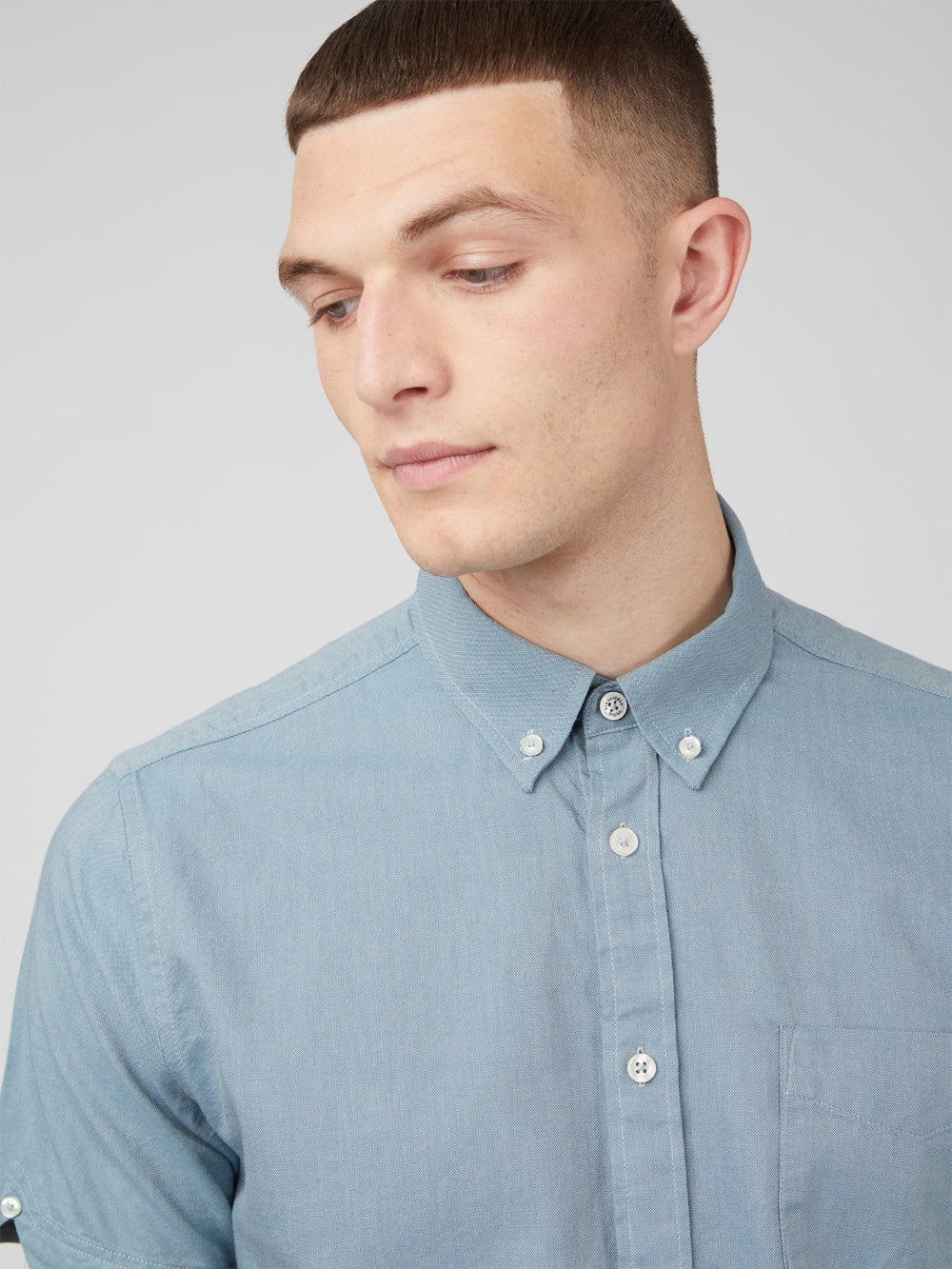 Ben Sherman Signature Organic Short-Sleeve Oxford Shadow Shirts Blue Grey | EWMFAY-068